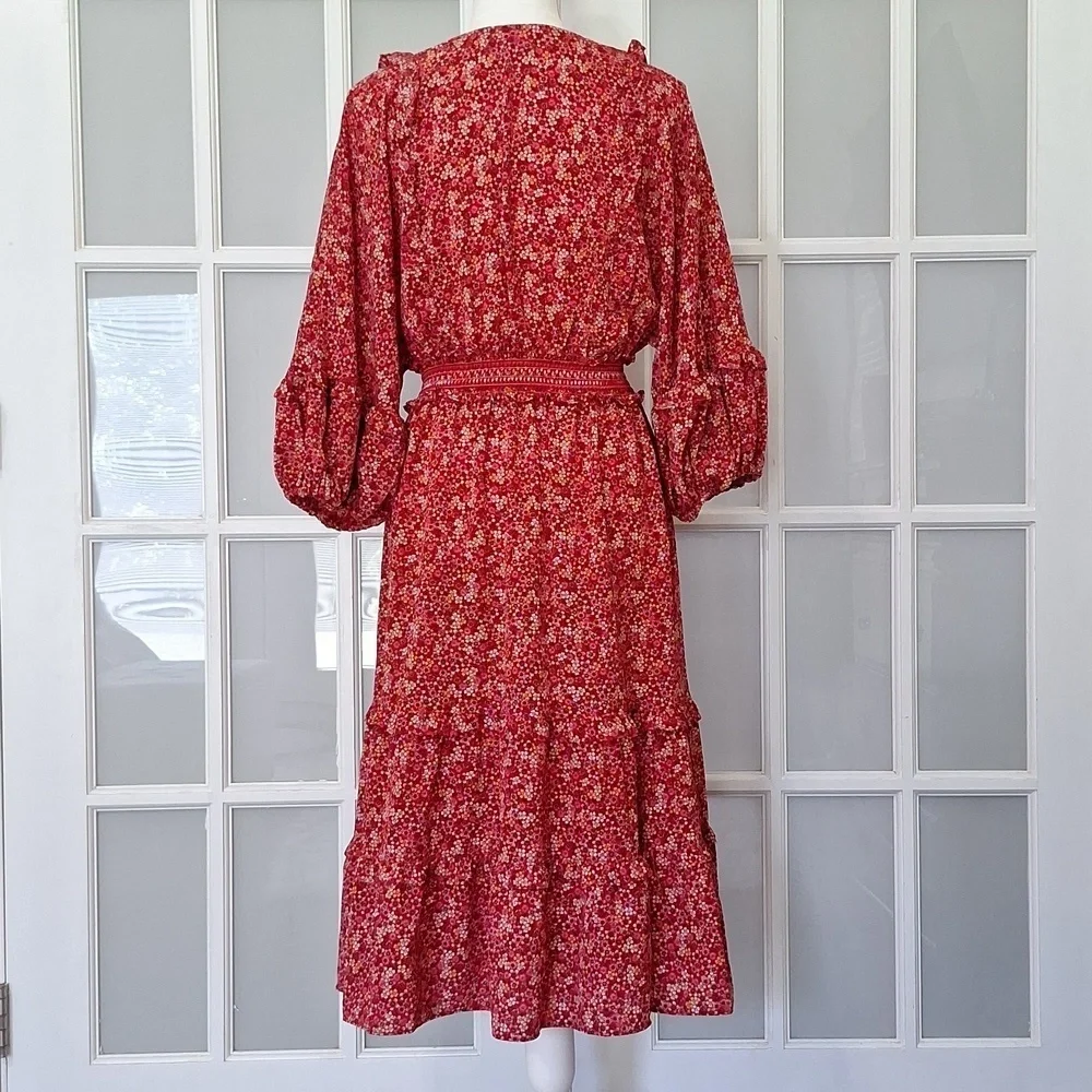 Max Studio Floral V-neck Midi Dress with Balloon Sleeves - Picture 3 of 15